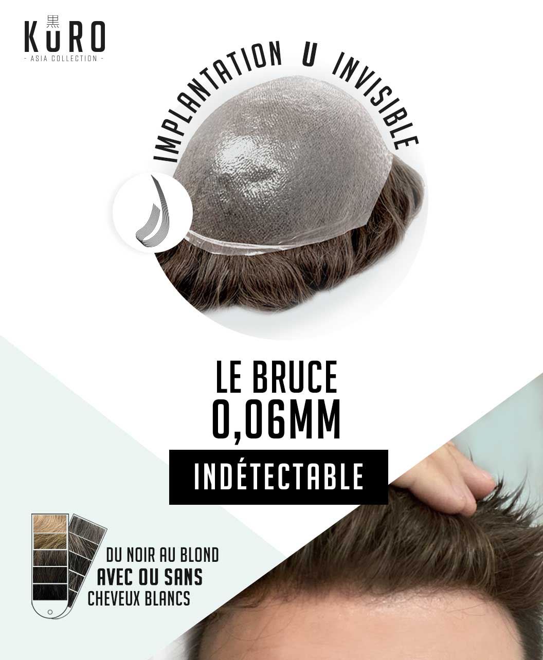 Bruce Complément capillaire 0,06 mm 100% 11 complément capillaire solution alopecie calvitie chauve