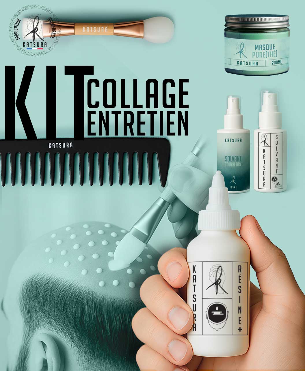 KIT COMPLET COLLAGE ET ENTRETIEN 3 kit pour des fixation parfaite de ton complément capillaire